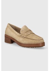 Lauren Ralph Lauren mokasyny zamszowe Wren damskie kolor beżowy na płaskim obcasie 802912324001. Kolor: beżowy. Materiał: zamsz. Obcas: na obcasie. Wysokość obcasa: niski #4