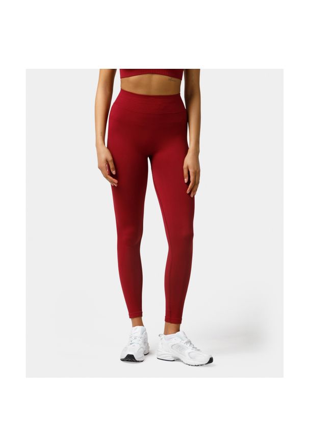 Legginsy bezszwowe push-up Carpatree Elite czerwone. Stan: podwyższony. Kolor: czerwony. Materiał: skóra, elastan