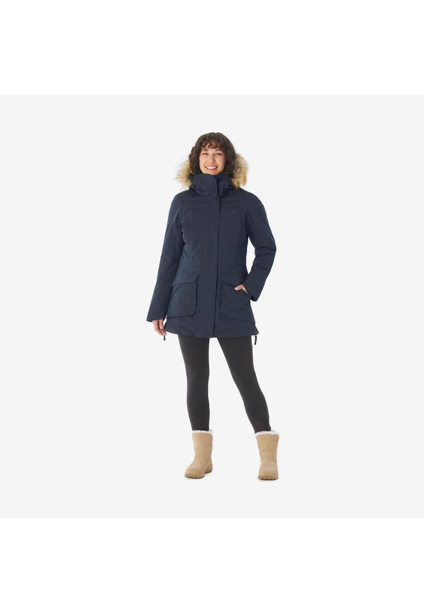 quechua - Parka turystyczna damska zimowa Quechua NH900 -20°C wodoodporna. Typ kołnierza: kołnierzyk stójkowy. Kolor: niebieski. Materiał: syntetyk, futro. Sezon: zima