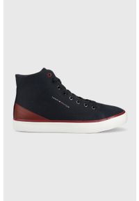 TOMMY HILFIGER - Tommy Hilfiger trampki TH HI VULC CORE CANVAS męskie kolor granatowy. Nosek buta: okrągły. Zapięcie: sznurówki. Kolor: niebieski. Materiał: guma