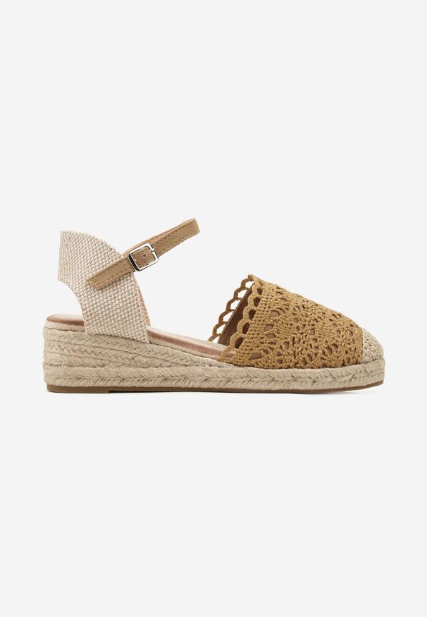 Born2be - Brązowe Espadryle z Koronkowym Noskiem i Plecionym Koturnem Nafirada. Okazja: na co dzień. Kolor: brązowy. Materiał: koronka. Sezon: lato. Obcas: na koturnie. Styl: elegancki, casual