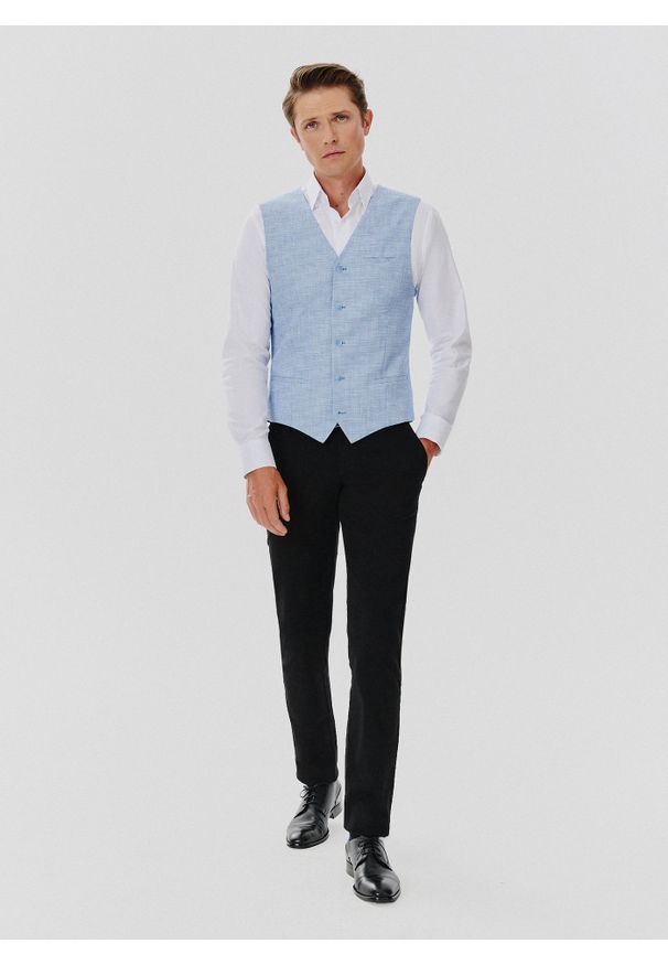 Pako Lorente - PAKO LORENTE – Jednorzędowa kamizelka męska w drobną kratę. Materiał: bawełna, poliester, elastan