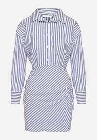 Born2be - Niebieska Koszulowa Sukienka w Paski o Dopasowanym Kroju Meveira. Okazja: na imprezę. Typ kołnierza: kołnierzyk klasyczny. Kolor: niebieski. Długość rękawa: długi rękaw. Wzór: paski. Typ sukienki: koszulowe. Styl: klasyczny #6