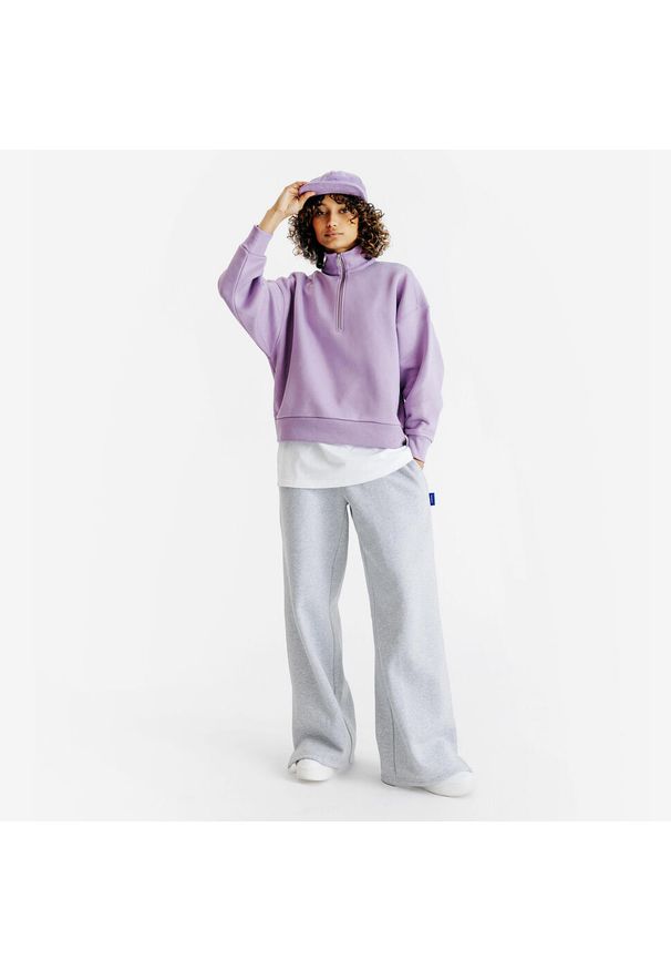 Decathlon - Bluza ze stójką na suwak damska Elementals. Typ kołnierza: kołnierzyk stójkowy. Kolor: fioletowy. Materiał: tkanina, prążkowany, poliester, materiał, bawełna, elastan