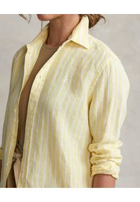 Ralph Lauren - RALPH LAUREN - Lniana koszula Relaxed Fit. Typ kołnierza: polo. Kolor: żółty. Materiał: len. Długość rękawa: długi rękaw. Długość: długie. Wzór: haft, paski