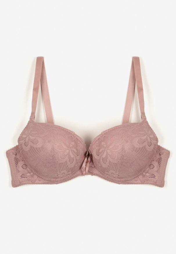 Renee - Ciemnoróżowy Biustonosz Push Up z Koronkowym Zdobieniem Ravgis. Kolor: różowy. Materiał: koronka. Rodzaj stanika: push-up. Wzór: aplikacja