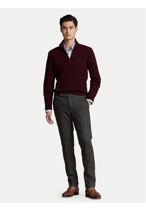 Polo Ralph Lauren Sweter 710876766007 Bordowy Regular Fit. Typ kołnierza: polo. Kolor: czerwony. Materiał: wełna