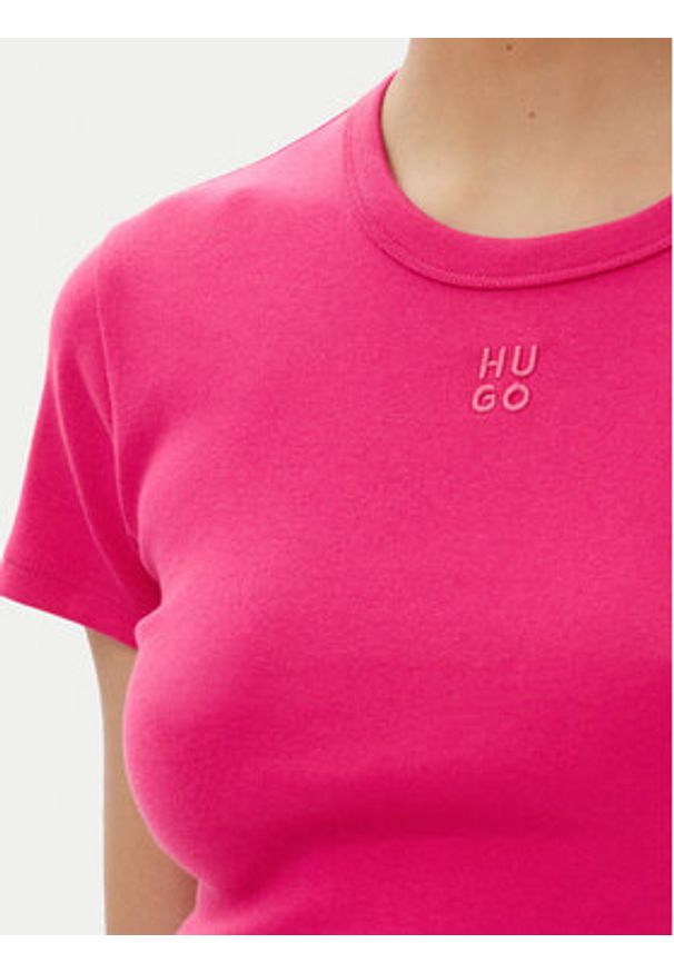 Hugo - HUGO T-Shirt Delanor 50512000 Różowy Slim Fit. Kolor: różowy. Materiał: bawełna