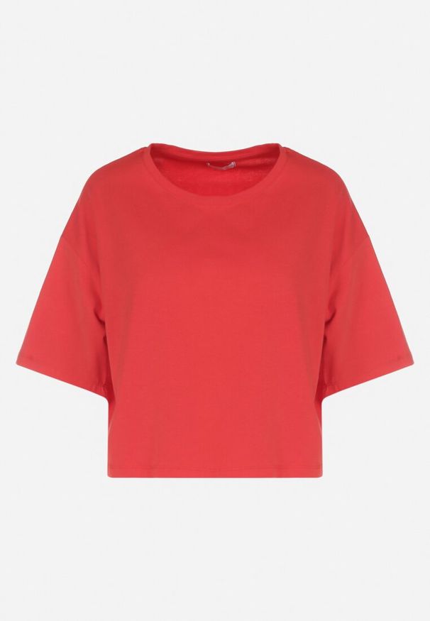 Born2be - Czerwony Krótki T-shirt z Gładkiej Dzianiny Alinthea. Kolor: czerwony. Materiał: dzianina. Długość rękawa: krótki rękaw. Długość: krótkie. Wzór: gładki