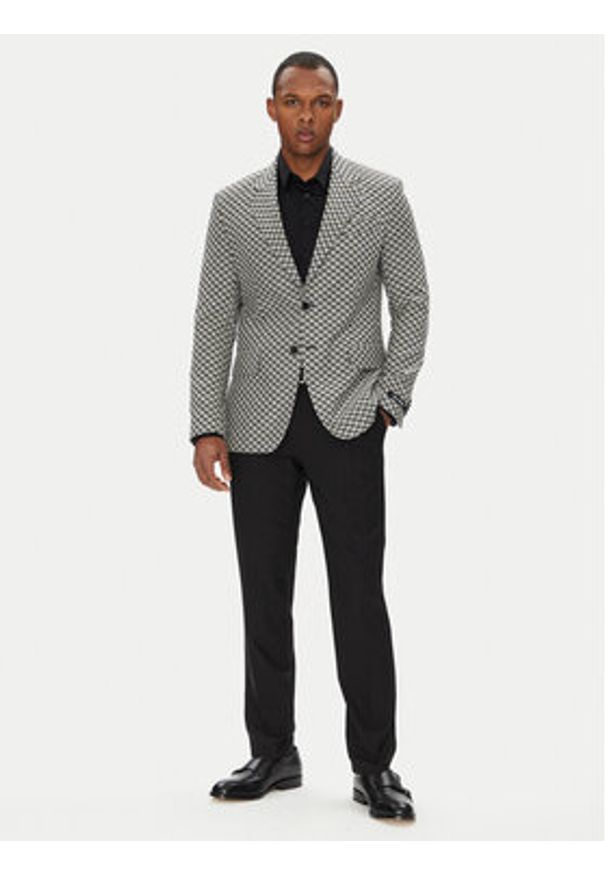 Karl Lagerfeld - KARL LAGERFELD Marynarka 155106 553115 Szary Regular Fit. Typ kołnierza: dekolt w karo. Kolor: szary. Materiał: wiskoza