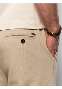Ombre Clothing - Dzianinowe szorty męskie z ozdobną gumka w pasie - beżowe V3 OM-SRCS-0110 - XXL. Kolor: beżowy. Materiał: dzianina #4