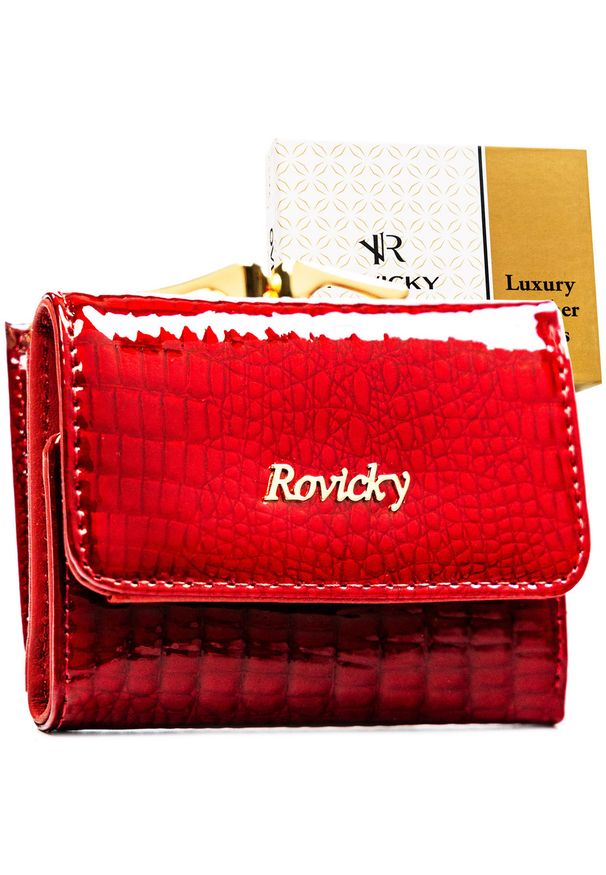 ROVICKY - Mały, czerwony portfel damski ze skóry naturalnej z systemem RFID RH-32-1-RS Rovicky. Kolor: czerwony. Materiał: skóra