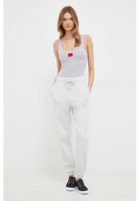 Hugo - HUGO body kolor szary gładki. Kolor: szary. Materiał: bawełna, materiał. Wzór: gładki #6