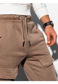 Ombre Clothing - Spodnie męskie dresowe joggery P904 - camel - L. Materiał: dresówka #3