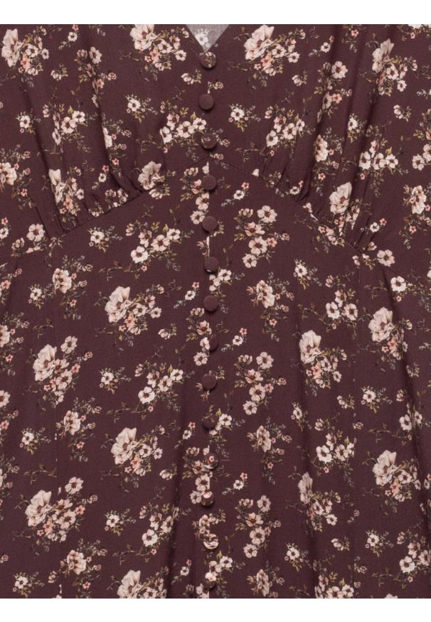 Big-Star - Sukienka damska midi z wiskozy w kwiatowy wzór brązowa Pala 804. Okazja: na spacer, na co dzień. Kolor: brązowy. Materiał: wiskoza. Wzór: kwiaty. Sezon: wiosna, lato. Typ sukienki: proste. Styl: casual, boho. Długość: midi