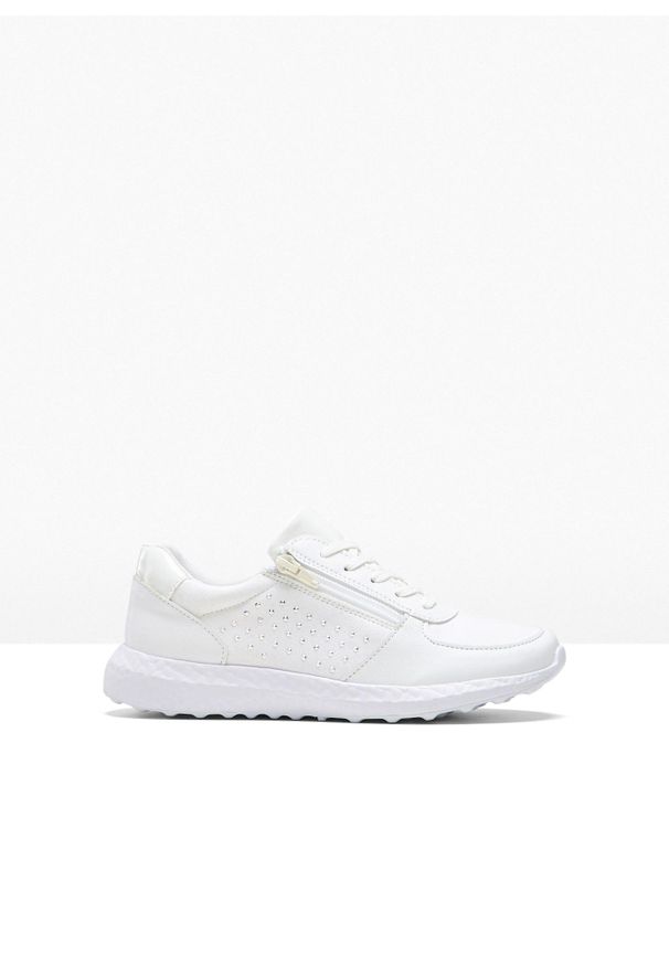 bonprix - Sneakersy z błyszczącymi kamieniami. Kolor: biały