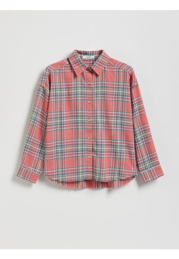Reserved - Koszula w kratę z wiskozą - wielobarwny. Materiał: wiskoza