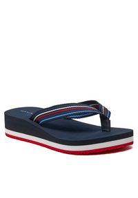 TOMMY HILFIGER - Tommy Hilfiger Japonki Wedge Stripes Beach Sandal FW0FW07858 Granatowy. Kolor: niebieski. Materiał: materiał