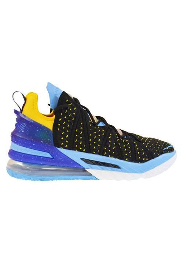 Buty koszykarskie męskie Nike Lebron Xviii Dynasty Minneapolis Lakers. Zapięcie: sznurówki. Kolor: niebieski, żółty, wielokolorowy. Materiał: materiał, tkanina, syntetyk. Szerokość cholewki: normalna. Model: Nike Air Max, Nike Zoom. Sport: koszykówka