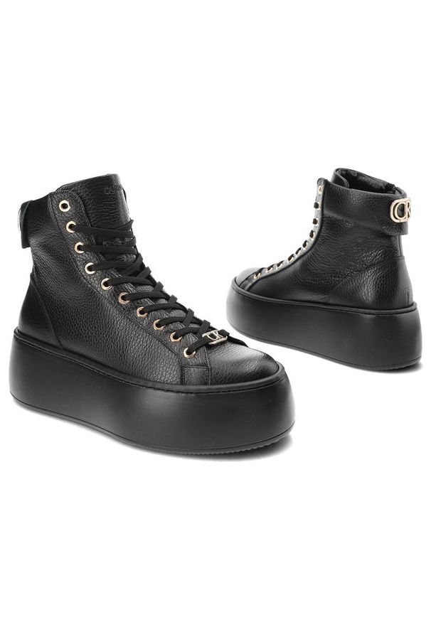 Czarne Sneakersy Carinii Damskie Stylowe Obuwie. Okazja: na co dzień. Kolor: czarny. Materiał: skóra. Szerokość cholewki: normalna. Obcas: na platformie. Styl: elegancki