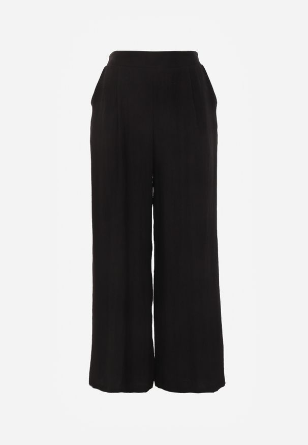 Renee - Czarne Szerokie Spodnie Casual High Waist ze Strukturalnej Tkaniny Hyrarpia. Okazja: na co dzień. Stan: podwyższony. Kolor: czarny. Materiał: tkanina. Styl: casual