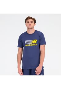 Koszulka męska New Balance MT23904NNY – granatowa. Kolor: niebieski. Materiał: bawełna, materiał, poliester. Wzór: napisy