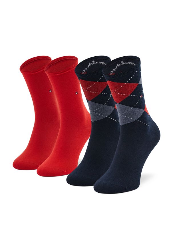 TOMMY HILFIGER - Zestaw 2 par wysokich skarpet damskich Tommy Hilfiger 443016001 Midnight Blue 563. Materiał: materiał