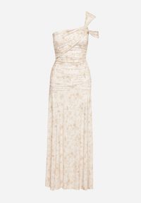 Born2be - Beżowa Taliowana Sukienka na Jedno Ramię w Kwiatowy Wzór Melanisea. Kolor: beżowy. Wzór: kwiaty. Styl: elegancki #6