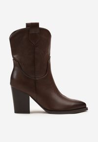 Born2be - Brązowe Botki Kowbojki na Obcasie z Haftem Merista. Okazja: na co dzień. Kolor: brązowy. Materiał: jeans. Wzór: haft. Obcas: na obcasie. Styl: klasyczny, casual, elegancki. Wysokość obcasa: średni #3