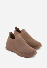 Born2be - Ciemnobeżowe Siateczkowe Buty Sportowe Sneakersy o Wsuwanym Fasonie Abhold. Okazja: na spacer, na co dzień. Kolor: beżowy. Materiał: jeans. Sport: turystyka piesza #5