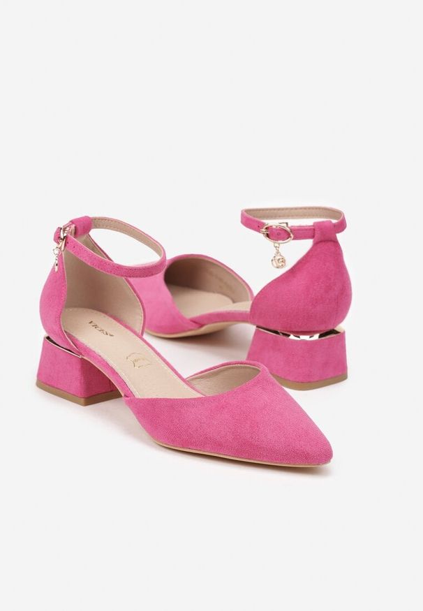 Born2be - Fuksjowe Czółenka Vices na Geometrycznym Obcasie ze Skórzaną Wkładką Falori. Okazja: na spotkanie biznesowe. Zapięcie: sprzączka. Kolor: różowy. Wzór: geometria. Materiał: skóra. Sezon: wiosna, lato. Obcas: na obcasie. Styl: biznesowy, elegancki, wizytowy. Wysokość obcasa: średni