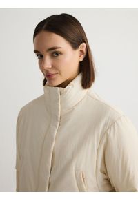 Reserved - Kurtka bomber oversize z ociepleniem - złamana biel. Materiał: tkanina. Wzór: gładki