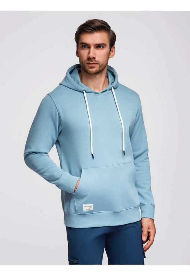 Ombre Clothing - Bluza męska dresowa kangurka z kapturem - niebieska V7 - Rozmiar: XXL. Okazja: na co dzień. Typ kołnierza: kaptur. Kolor: niebieski. Materiał: dresówka. Styl: casual