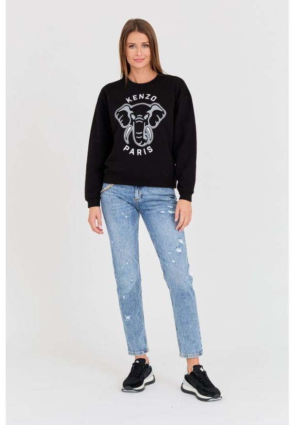 Kenzo - KENZO Czarna damska bluza VARSITY JUNGLE' ELEPHANT EMBRO, Rozmiar XS. Kolor: czarny