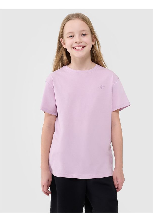 4f - 4F T-shirt oversize gładki dziewczęcy - różowy 158 (12-13 lat). Okazja: na co dzień. Kolor: różowy. Materiał: dzianina, bawełna, jersey. Wzór: gładki. Sezon: lato. Styl: klasyczny, sportowy, casual