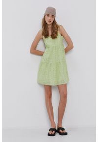 TALLY WEIJL - Tally Weijl - Sukienka. Kolor: zielony. Materiał: tkanina. Długość rękawa: na ramiączkach. Wzór: gładki. Typ sukienki: rozkloszowane. Długość: mini #5