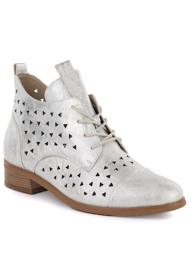 Vinceza - Botki damskie ażurowe złote Filippo 58620. Kolor: złoty. Materiał: skóra ekologiczna. Wzór: ażurowy. Styl: elegancki