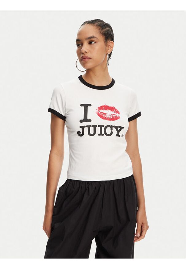 Juicy Couture T-Shirt I Kiss JCWCT125318 Biały Slim Fit. Kolor: biały. Materiał: bawełna