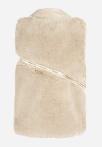 Born2be - Jasnobeżowa Kamizelka Futrzana Antedes. Kolor: beżowy. Materiał: futro. Długość rękawa: długi rękaw. Długość: długie. Wzór: aplikacja #2