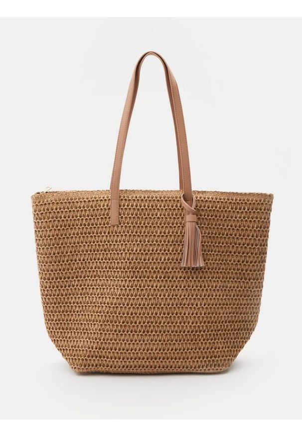 Sinsay - Pleciona torebka shopper - kremowy. Kolor: kremowy