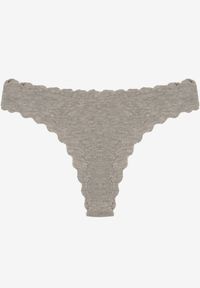 Born2be - Szare Bawełniane Majtki Stringi z Prążkowanej Tkaniny Eziane. Kolor: szary. Materiał: prążkowany, bawełna, tkanina #2