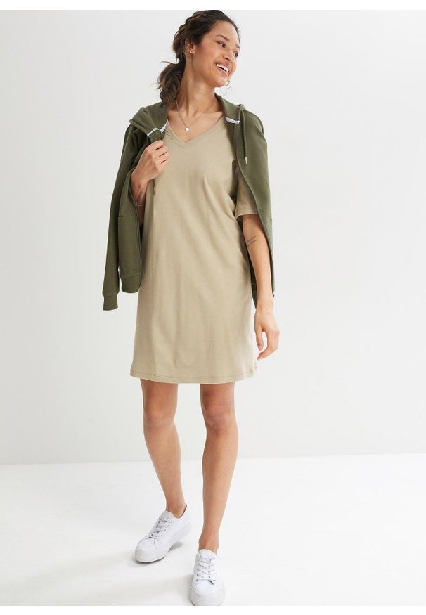 bonprix - Sukienka shirtowa z dekoltem w serek, oversized (2 szt.). Typ kołnierza: dekolt w serek. Kolor: niebieski