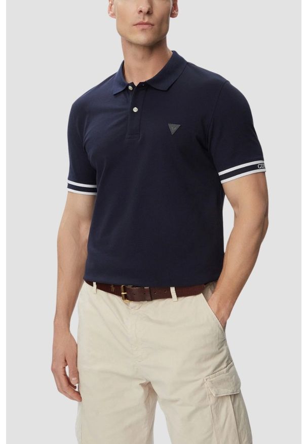 Guess - GUESS Granatowy męski t-shirt polo Lyle, Rozmiar L. Okazja: na co dzień. Typ kołnierza: polo. Kolor: niebieski. Styl: elegancki, casual, klasyczny
