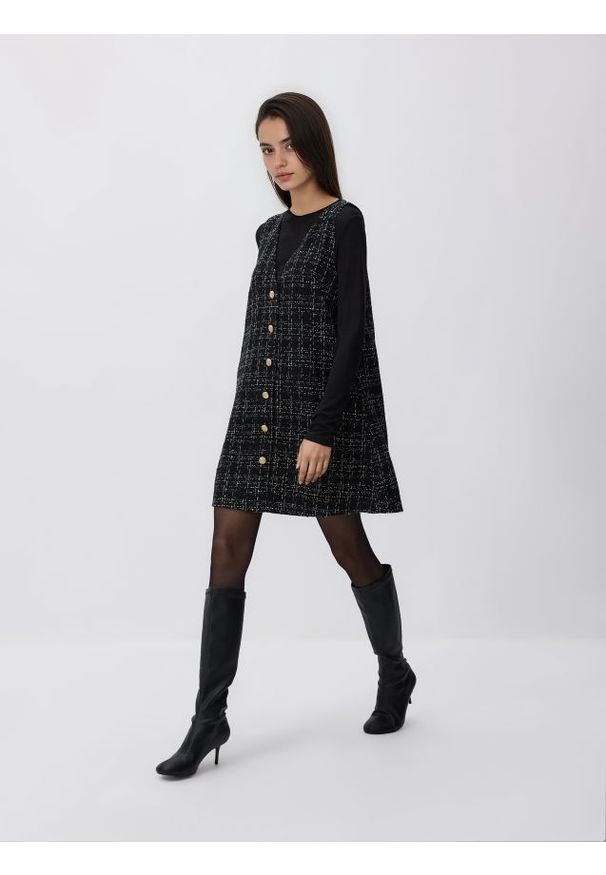 Reserved - Tweedowa sukienka mini - wielobarwny. Materiał: tkanina. Typ sukienki: proste. Długość: mini