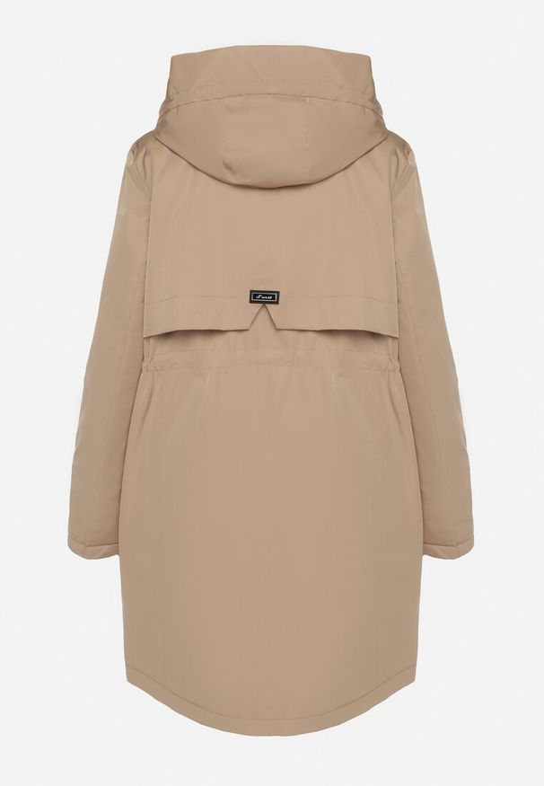 Born2be - Ciemnobeżowa Klasyczna Kurtka Parka z Kapturem i Ściągaczem w Talii Tulasira. Okazja: na co dzień. Typ kołnierza: kaptur. Kolor: beżowy. Materiał: jeans. Styl: klasyczny