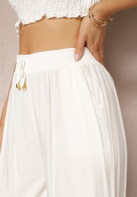 Renee - Białe Szerokie Spodnie z Gumką i Wiązaniem w Pasie Gamina. Kolor: biały. Sezon: wiosna, lato #3