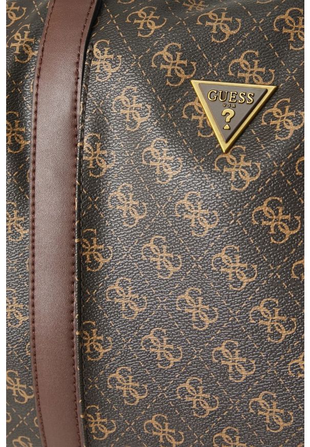 Guess - GUESS Brązowa męska logowana torba podróżna Pisa Double. Kolor: brązowy. Materiał: materiał