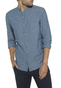 Wrangler - WRANGLER GRANDAD SHIRT MĘSKA KOSZULA ZE STÓJKĄ INDIGO W5945MP8E. Typ kołnierza: kołnierzyk stójkowy. Materiał: tkanina, jeans #1