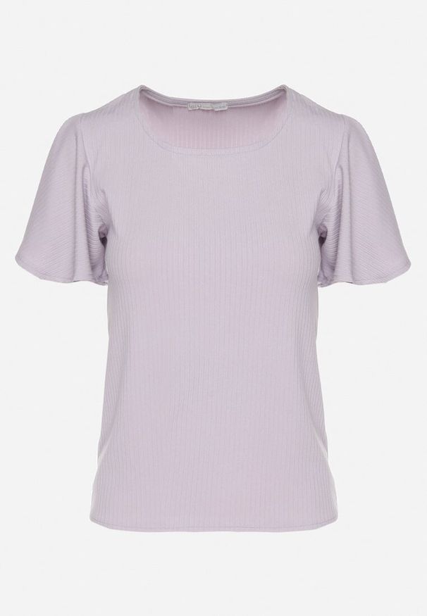 Born2be - Jasnofioletowa Bluzka Ozdobiona Szerokimi Rękawami Sunlisa. Okazja: na co dzień. Kolor: fioletowy. Materiał: jeans. Wzór: aplikacja. Styl: klasyczny, casual