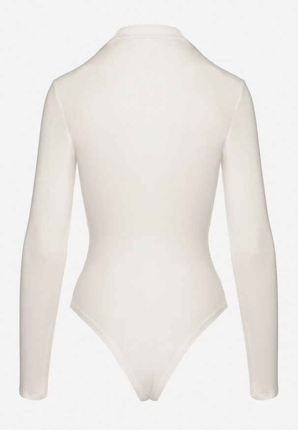 Born2be - Białe Body z Transparentną Wstawką i Długim Rękawem Gaatha. Kolor: biały. Materiał: materiał. Długość rękawa: długi rękaw. Długość: długie